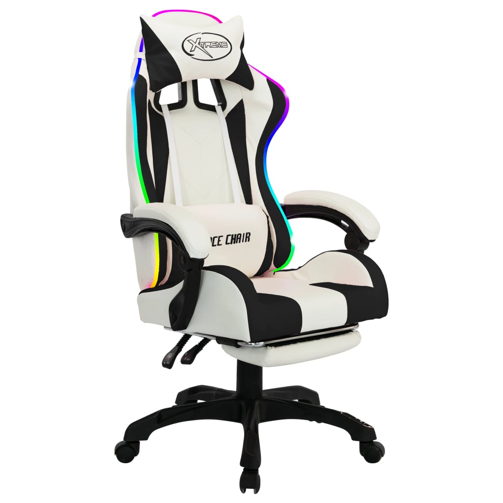 Sedia da Gaming con Luci a LED RGB Nera e Bianca in Similpelle - homemem39