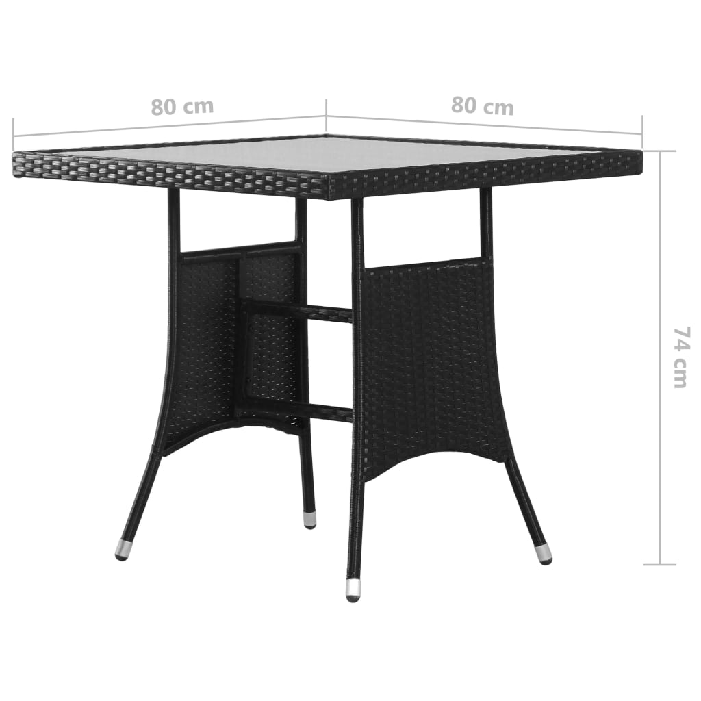 Set da Pranzo da Giardino 3 pz in Polyrattan Nero