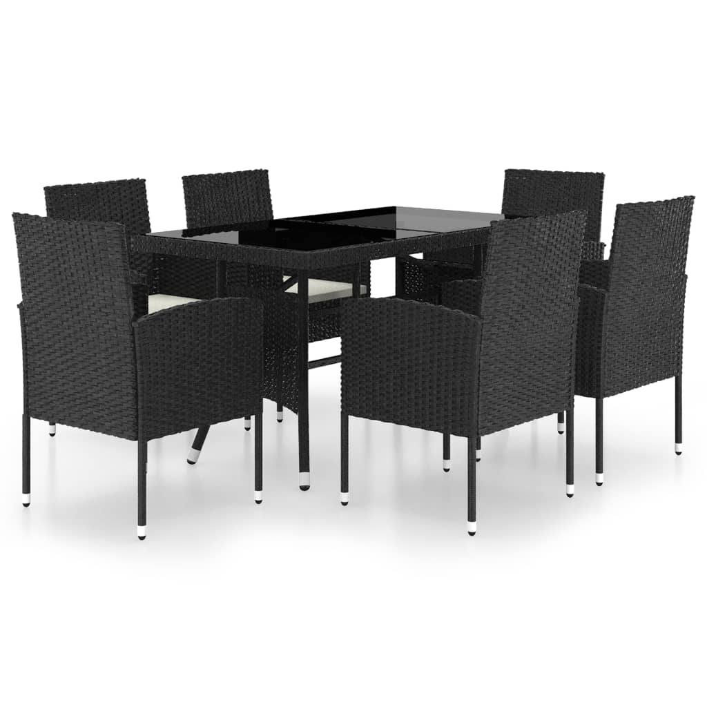 7-piece Garden Dining Furniture Set in Black Polyrattan