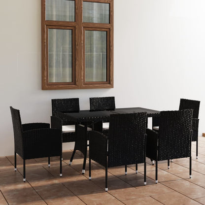 7-piece Garden Dining Furniture Set in Black Polyrattan