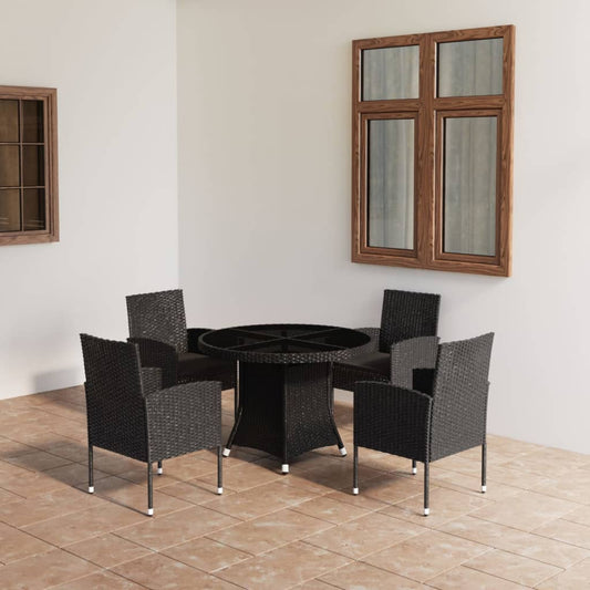 5 pc Garden Dining Set in Black Polyrattan