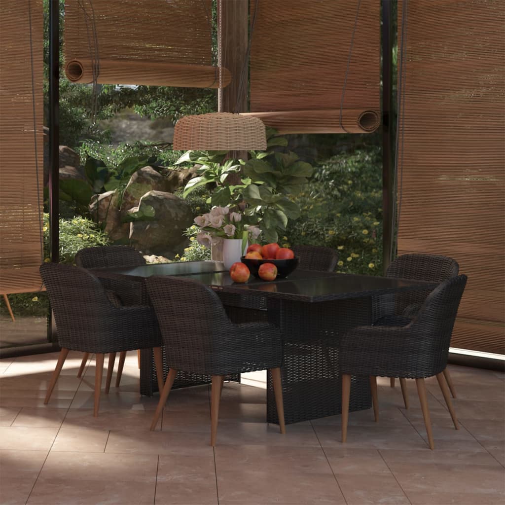 Set da Pranzo da Giardino 7 pz in Polyrattan Nero - homemem39