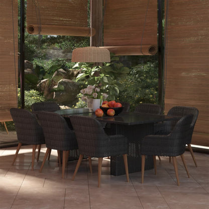 Set da Pranzo da Giardino 9 pz in Polyrattan Nero - homemem39