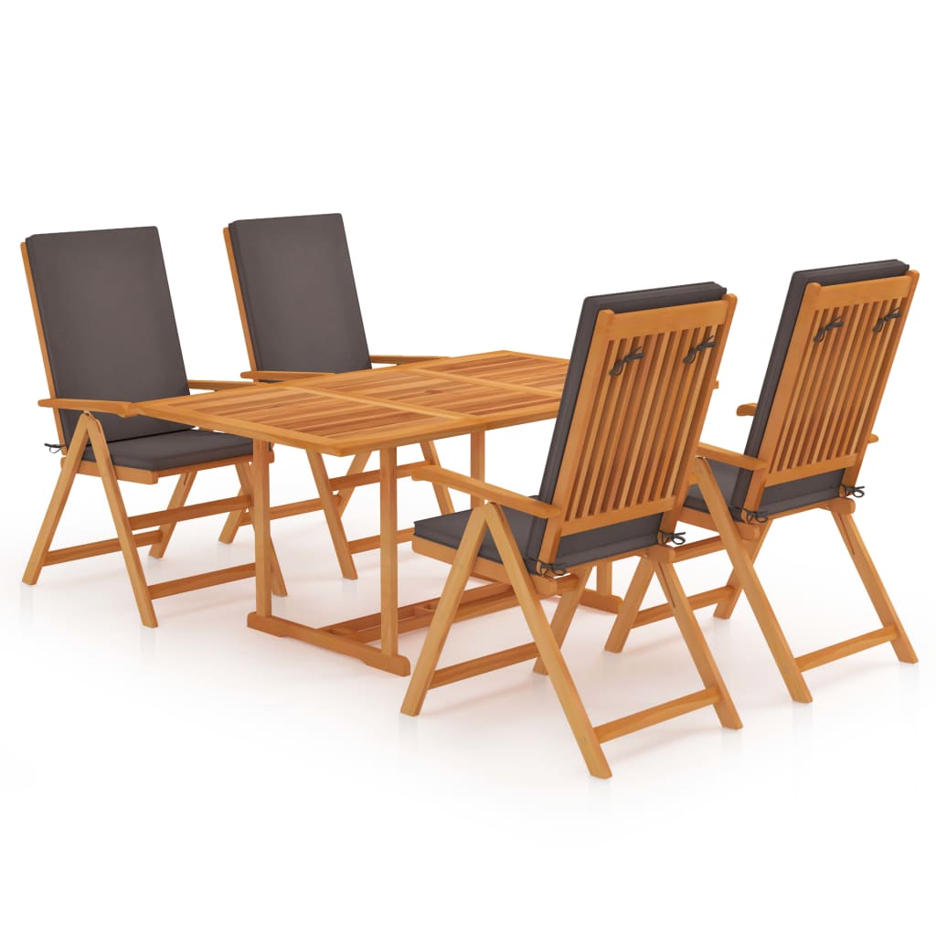 Set da Pranzo da Giardino 5 pz con Cuscini Grigi Legno di Teak