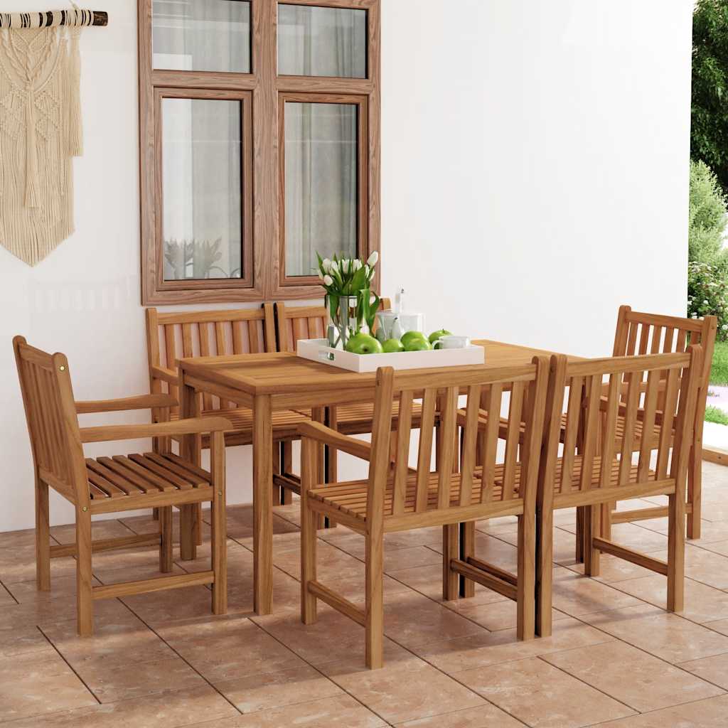 Set da pranzo da giardino 7 pz 140x80 cm in legno massello di teak | homemem39