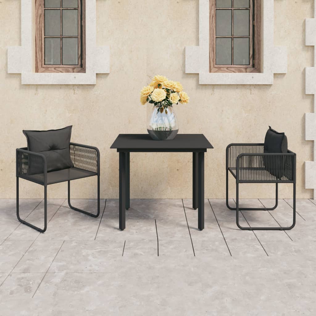 Set da Pranzo da Giardino 3 pz in Rattan PVC Nero - homemem39