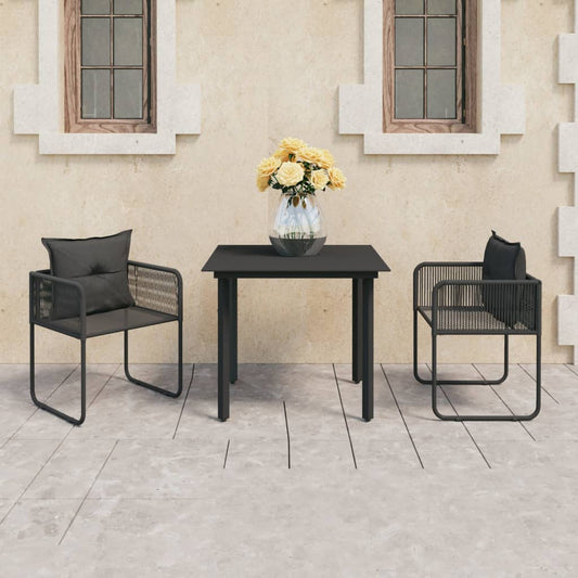 Set da Pranzo da Giardino 3 pz in Rattan PVC Nero - homemem39