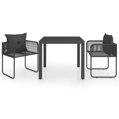 Set da Pranzo da Giardino 3 pz in Rattan PVC Nero | homemem39