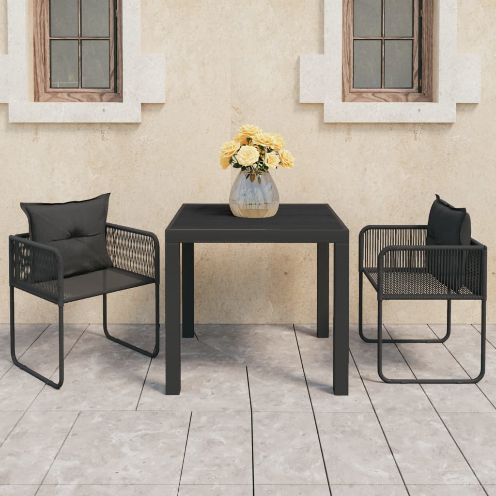 Set da Pranzo da Giardino 3 pz in Rattan PVC Nero