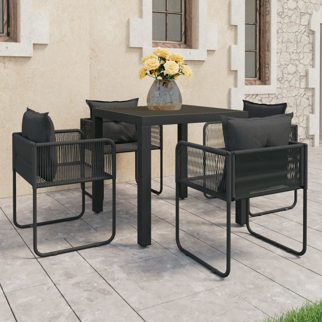Set da Pranzo da Giardino 5 pz in Rattan PVC Nero