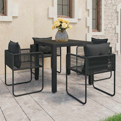 Set da Pranzo da Giardino 5 pz in Rattan PVC Nero