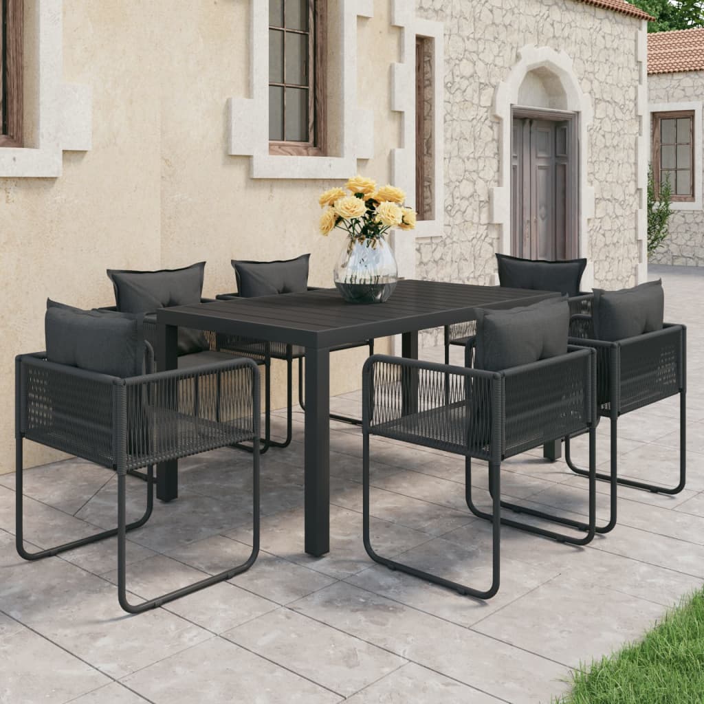 Set da Pranzo da Giardino 7 pz in Rattan PVC Nero - homemem39