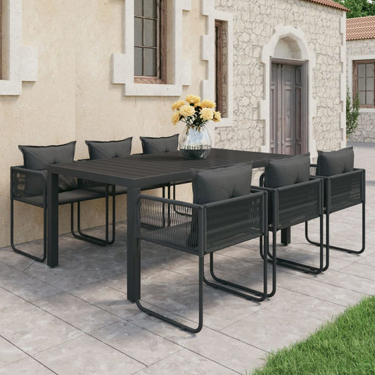Set da Pranzo da Giardino 7 pz in Rattan PVC Nero - homemem39