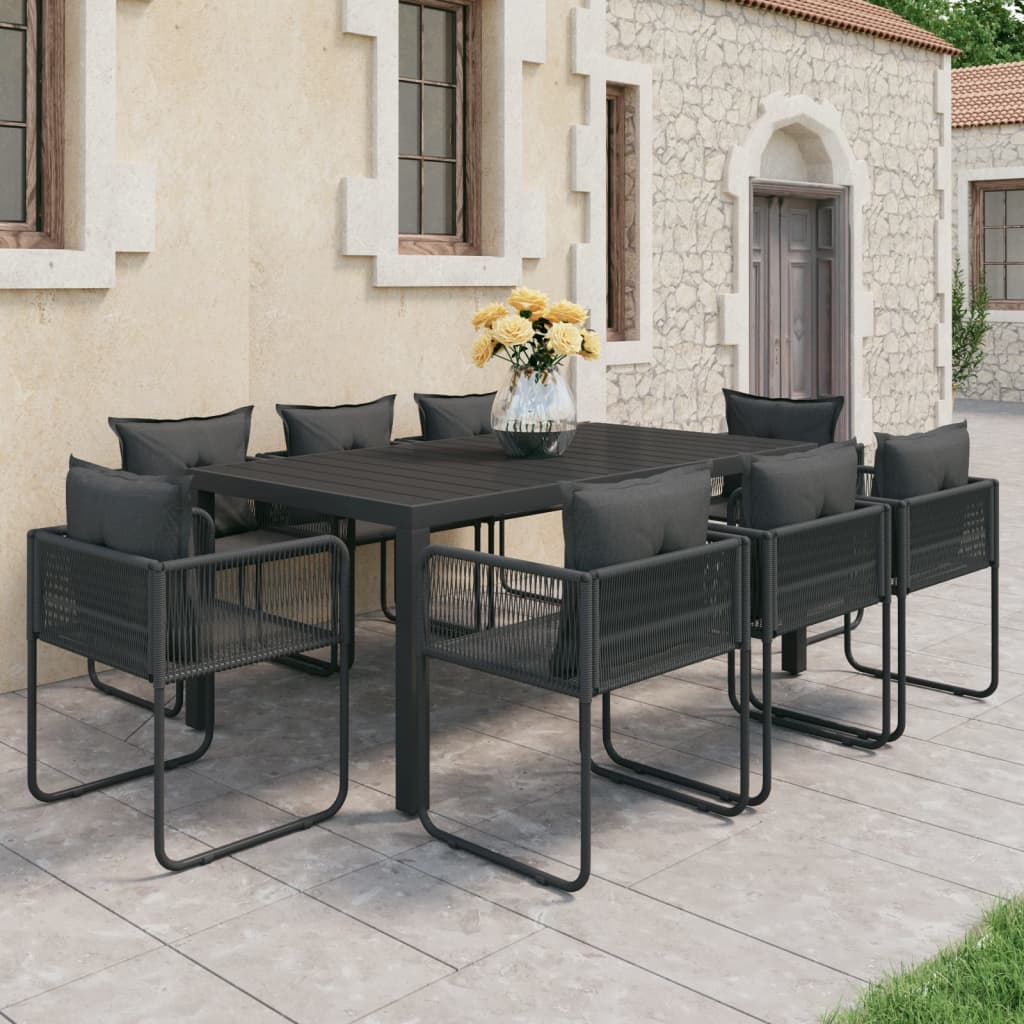 Set da Pranzo da Giardino 9 pz in Rattan PVC Nero - homemem39
