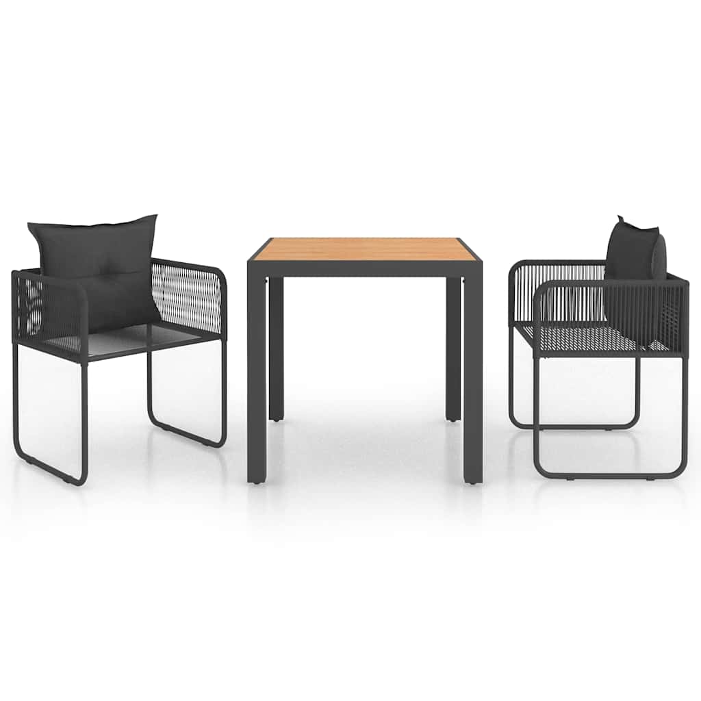 Set da Pranzo da Giardino 3 pz in Rattan PVC Nero e Marrone | homemem39
