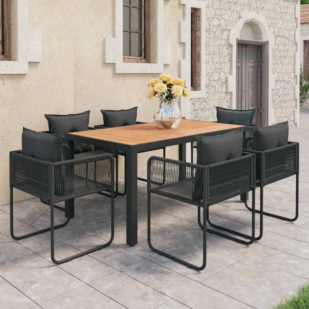 Set da Pranzo da Giardino 7 pz in Rattan PVC Nero e Marrone - homemem39