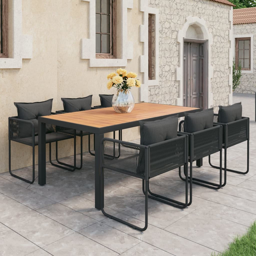 Set da Pranzo da Giardino 7 pz in Rattan PVC Nero e Marrone - homemem39