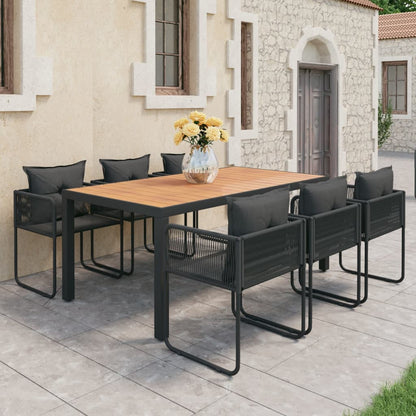 Set da Pranzo da Giardino 7 pz in Rattan PVC Nero e Marrone - homemem39