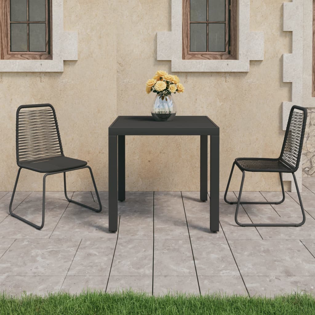 3-piece Garden Dining Set in Black PVC Rattan