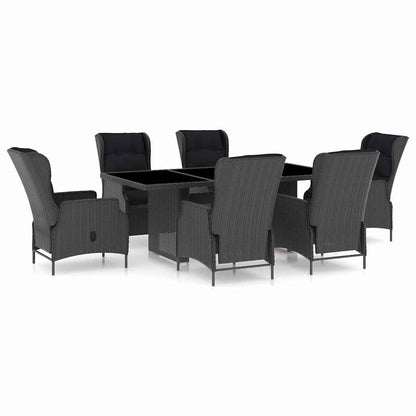 Set Pranzo da Giardino 7pz con Cuscini Polyrattan Grigio Scuro | homemem39