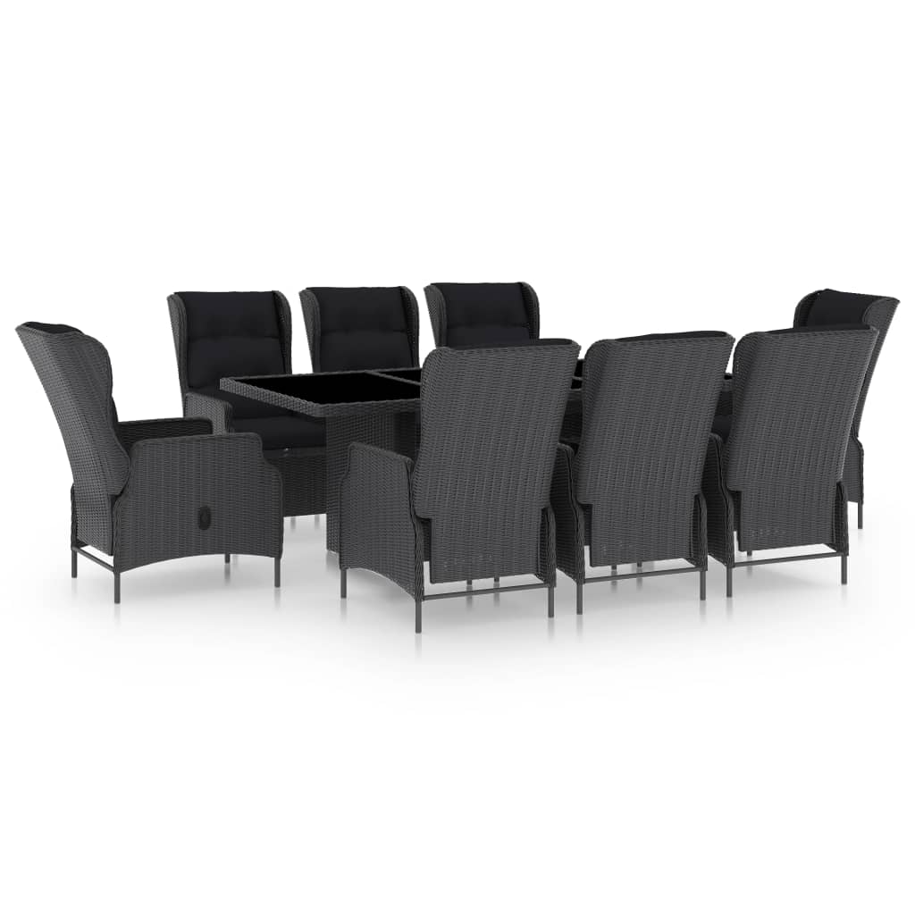 Set da Pranzo da Giardino 9pz e Cuscini Polyrattan Grigio Scuro | homemem39