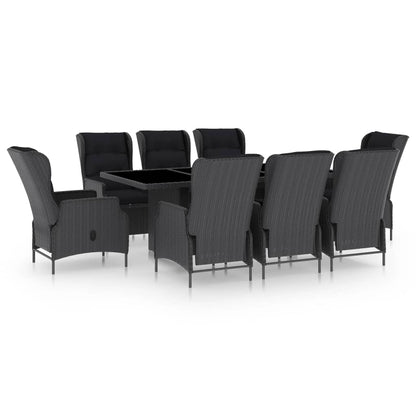 Set da Pranzo da Giardino 9pz e Cuscini Polyrattan Grigio Scuro | homemem39