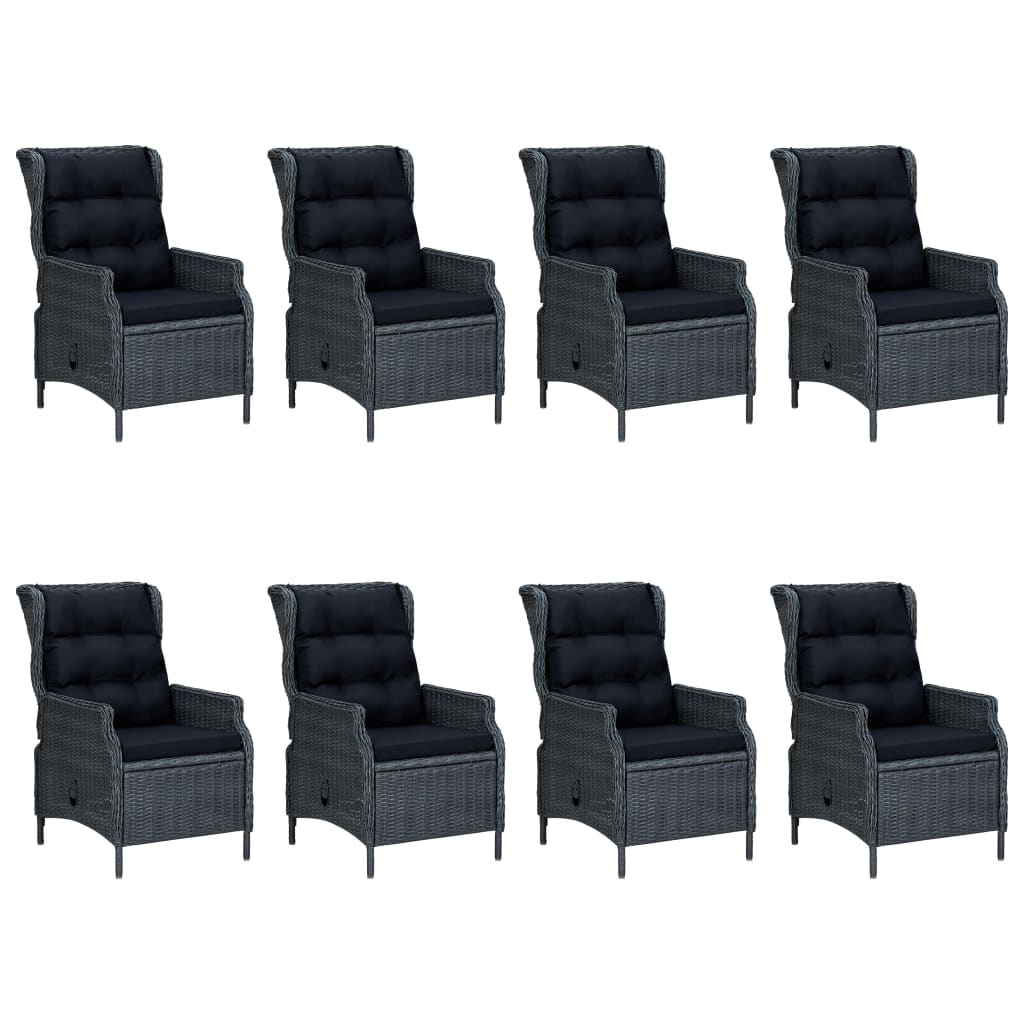 Set da Pranzo da Giardino 9pz e Cuscini Polyrattan Grigio Scuro | homemem39