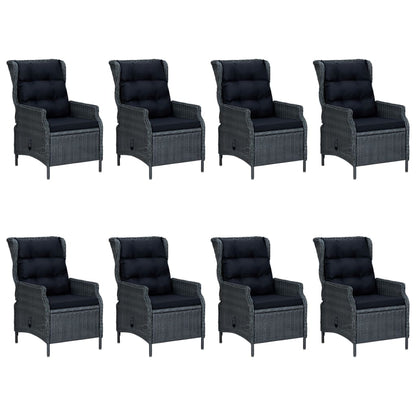 Set da Pranzo da Giardino 9pz e Cuscini Polyrattan Grigio Scuro | homemem39
