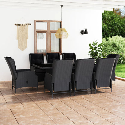 Set da Pranzo da Giardino 9pz e Cuscini Polyrattan Grigio Scuro | homemem39