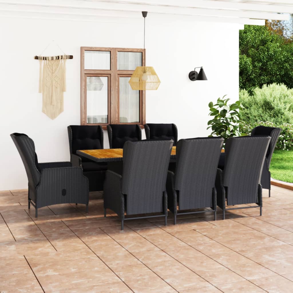Set da Pranzo Giardino 9 pz con Cuscini Polyrattan Grigio Scuro - homemem39