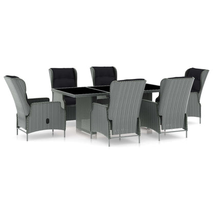 Set Pranzo da Giardino 7pz con Cuscini Polyrattan Grigio Chiaro | homemem39