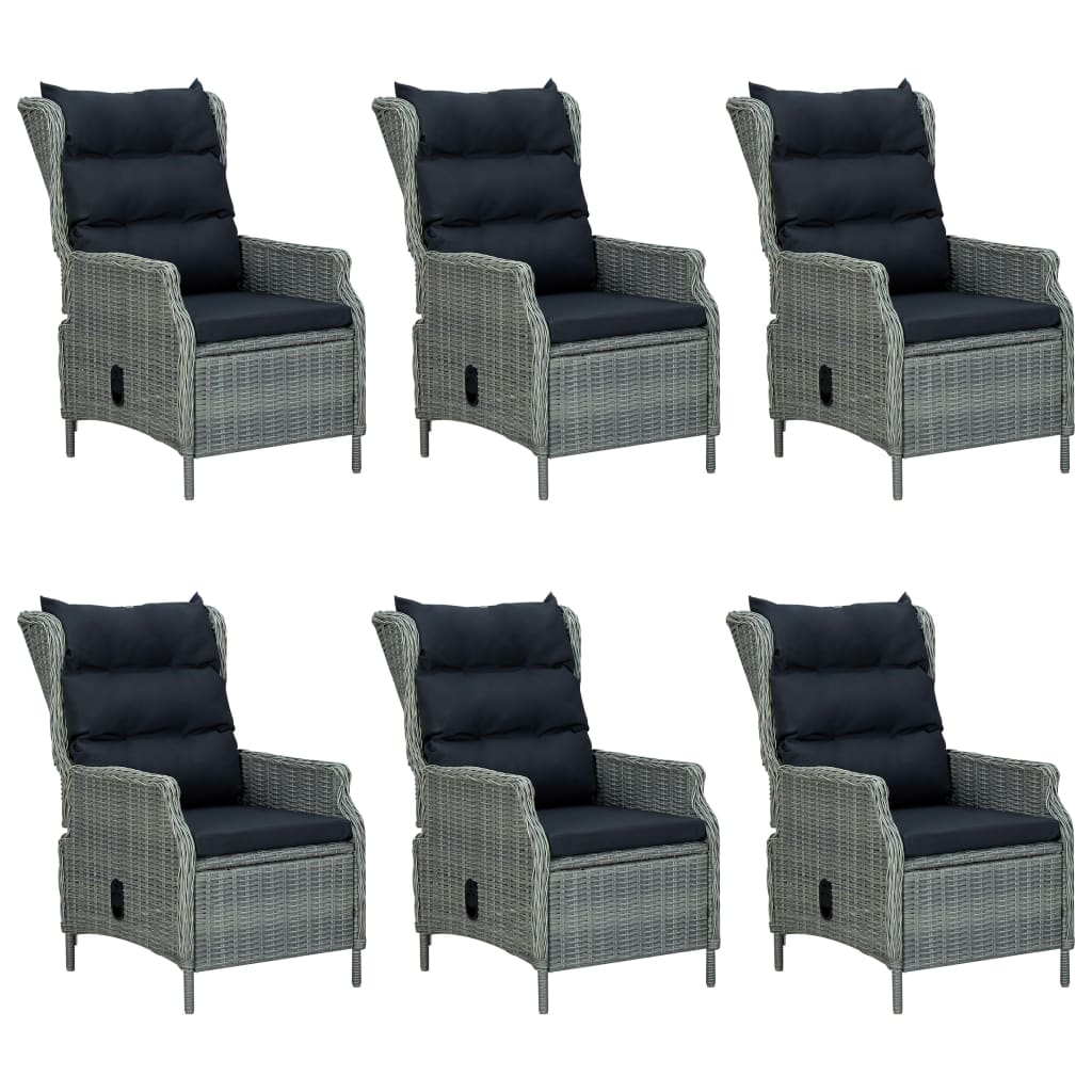 Set Pranzo da Giardino 7pz con Cuscini Polyrattan Grigio Chiaro | homemem39