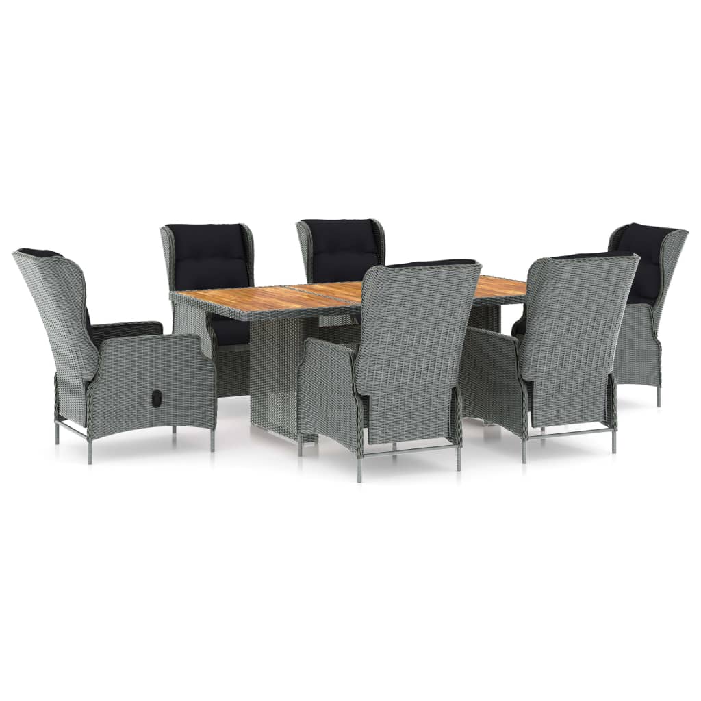 Set Pranzo da Giardino 7pz con Cuscini Polyrattan Grigio Chiaro | homemem39