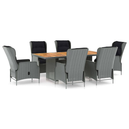Set Pranzo da Giardino 7pz con Cuscini Polyrattan Grigio Chiaro | homemem39