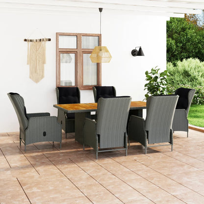 Set Pranzo da Giardino 7pz con Cuscini Polyrattan Grigio Chiaro | homemem39