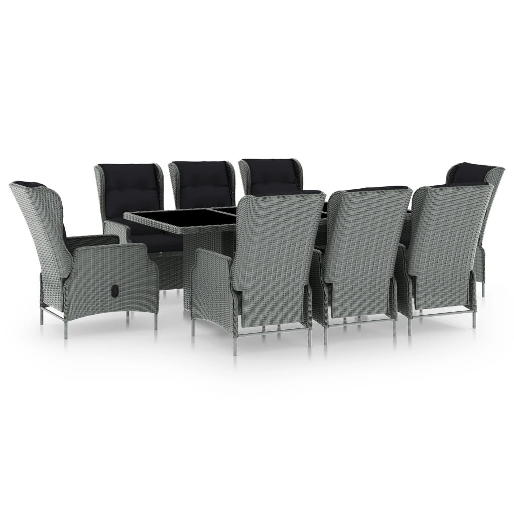 Set Pranzo da Giardino 9pz con Cuscini Polyrattan Grigio Chiaro | homemem39