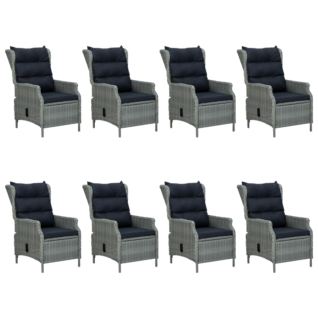 Set Pranzo da Giardino 9pz con Cuscini Polyrattan Grigio Chiaro | homemem39