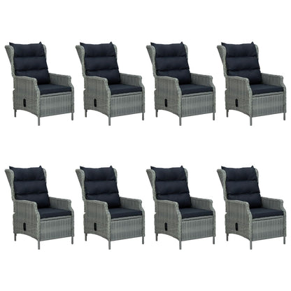 Set Pranzo da Giardino 9pz con Cuscini Polyrattan Grigio Chiaro | homemem39