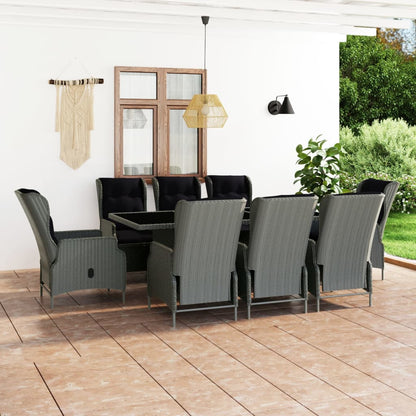 Set Pranzo da Giardino 9pz con Cuscini Polyrattan Grigio Chiaro | homemem39