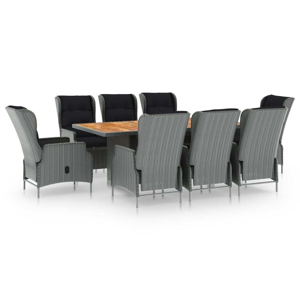 Set Pranzo da Giardino 9pz con Cuscini Polyrattan Grigio Chiaro | homemem39
