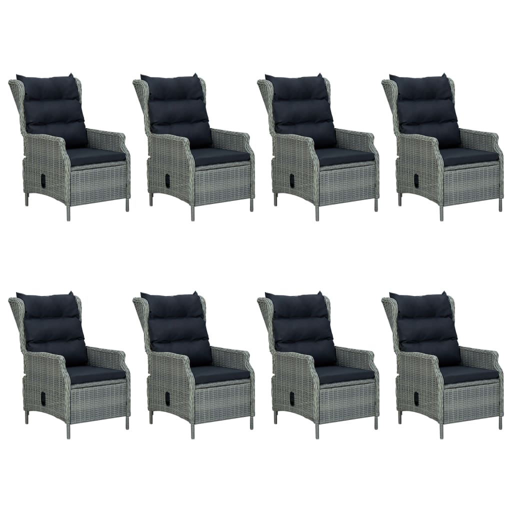 Set Pranzo da Giardino 9pz con Cuscini Polyrattan Grigio Chiaro | homemem39