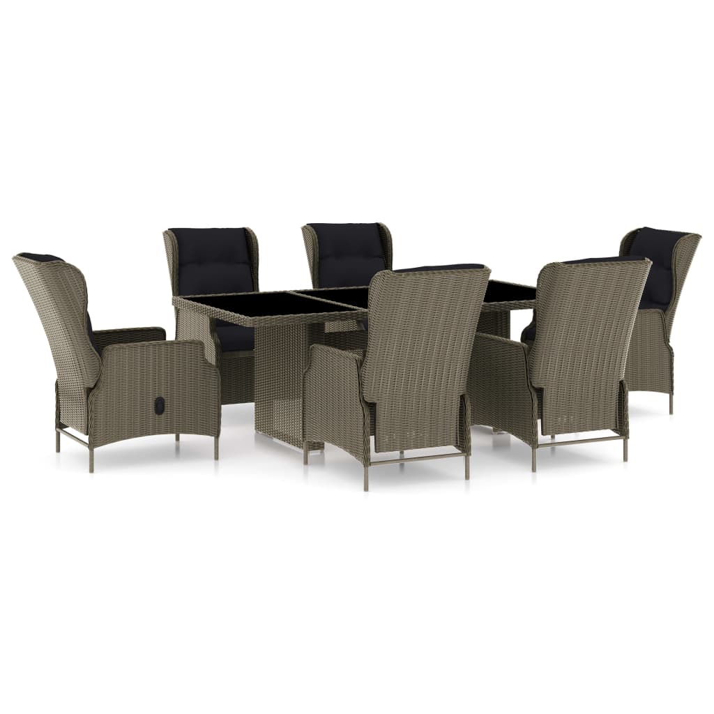 Set da Pranzo da Giardino 7 pz con Cuscini in Polyrattan Marrone | homemem39