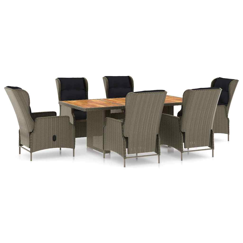 Set da Pranzo da Giardino 7 pz con Cuscini Polyrattan Marrone