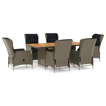 Set da Pranzo da Giardino 7 pz con Cuscini Polyrattan Marrone