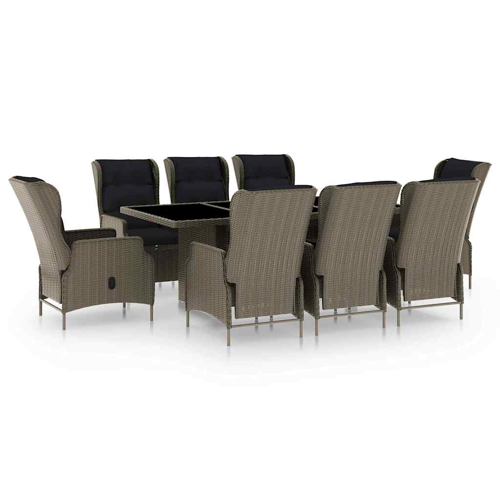 Set da Pranzo da Giardino 9 pz con Cuscini Polyrattan