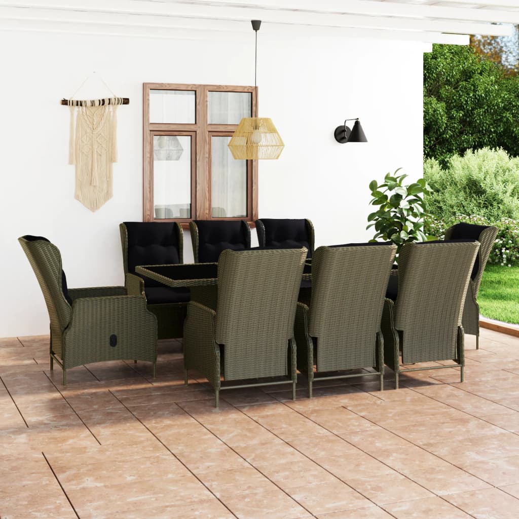 Set da Pranzo da Giardino 9 pz con Cuscini in Polyrattan Marrone | homemem39