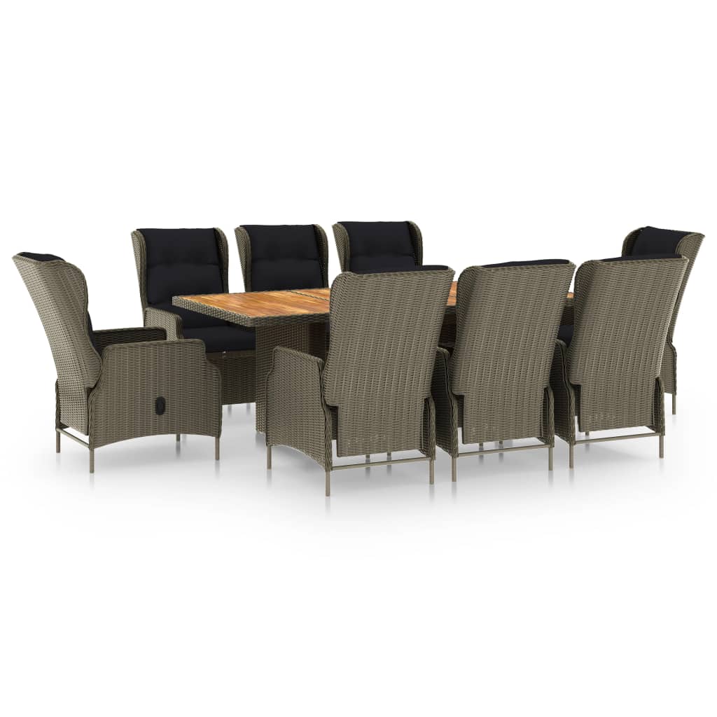 Set da Pranzo da Giardino 9 pz con Cuscini in Polyrattan Marrone | homemem39