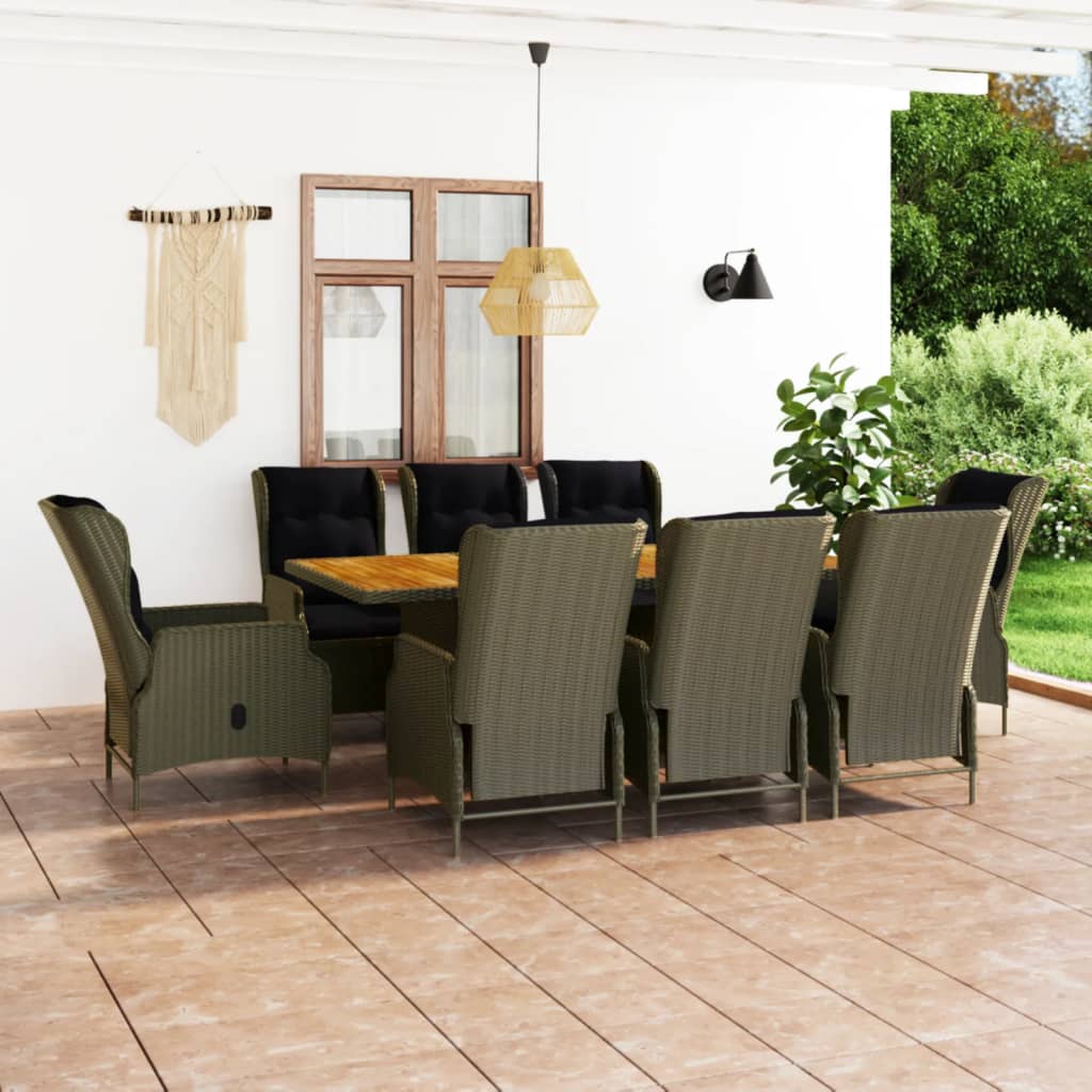 Set da Pranzo da Giardino 9 pz con Cuscini in Polyrattan Marrone | homemem39