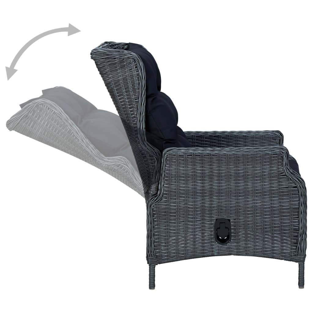 Set da Pranzo da Giardino 9pz e Cuscini Polyrattan Grigio Scuro | homemem39