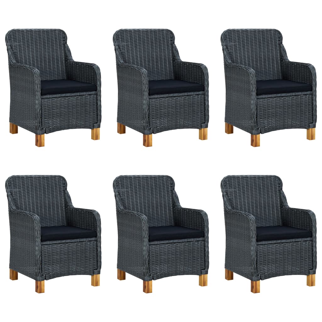 Set Pranzo da Giardino 7 pz con Cuscini Polyrattan Grigio Scuro | homemem39